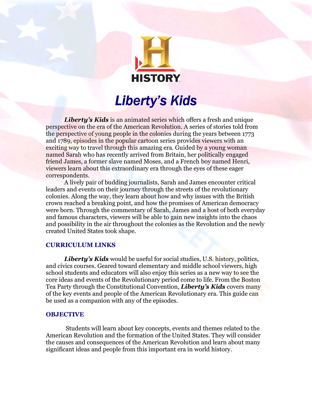Updated Liberty's Kids History Worksheets - Page 1