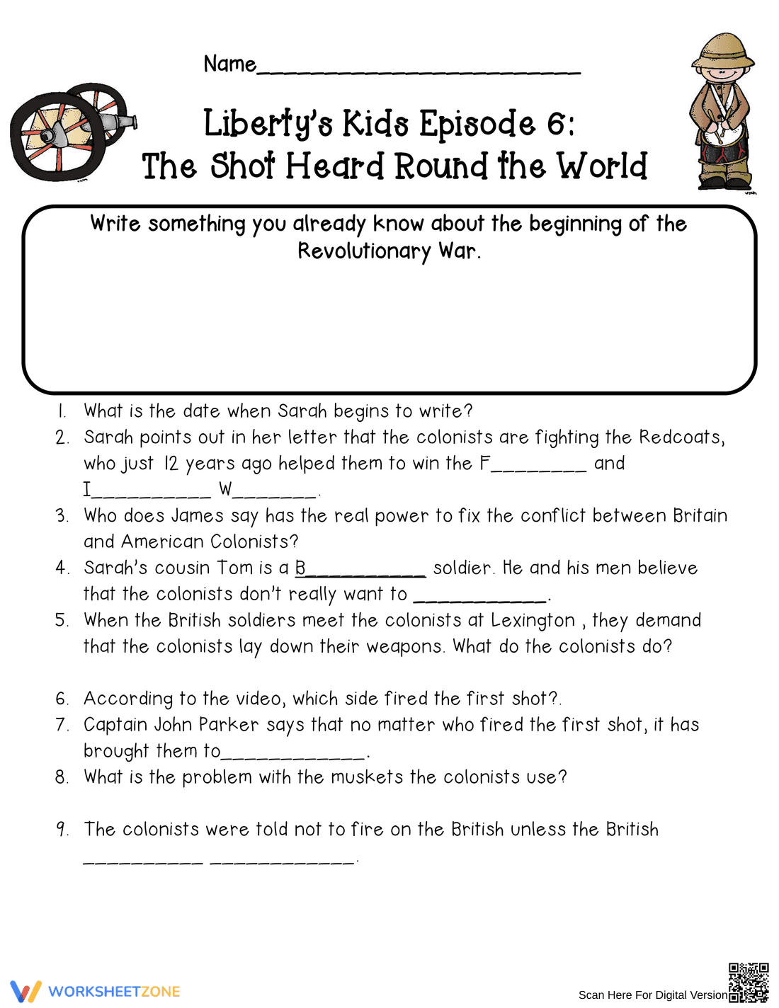 Liberty’s Kids Episode 6 Worksheet | Essential History - Page 1