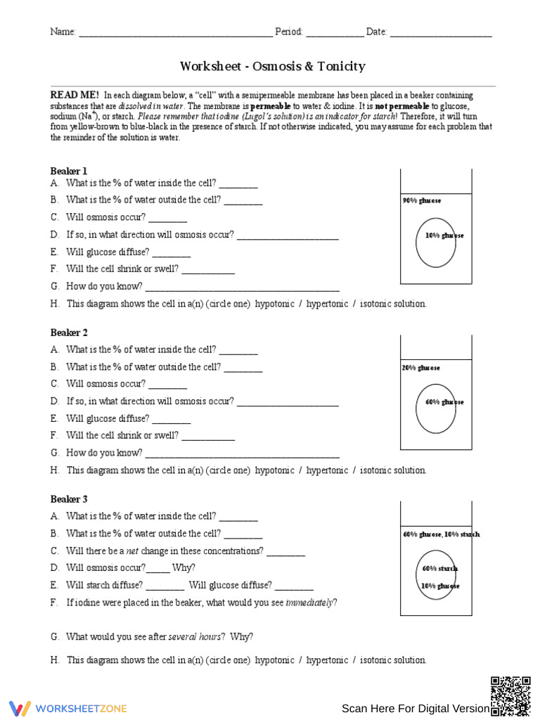Worksheet: Osmosis and Tonicity in Cells - Page 1
