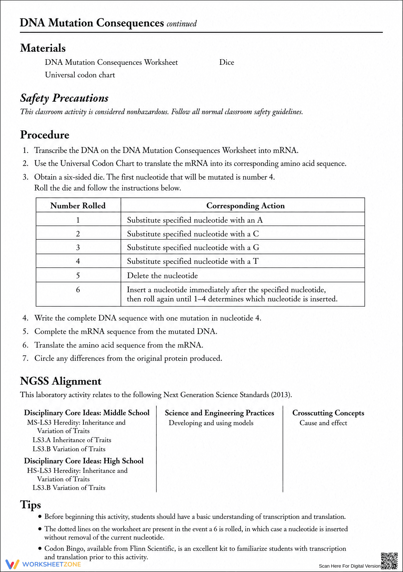 DNA Mutations Worksheet | Grade 9-12 Biology Essential - Page 1