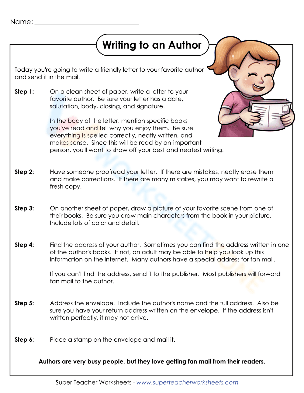 Writing To An Author Worksheet | Essential Grade 7-9 ELA - Page 1