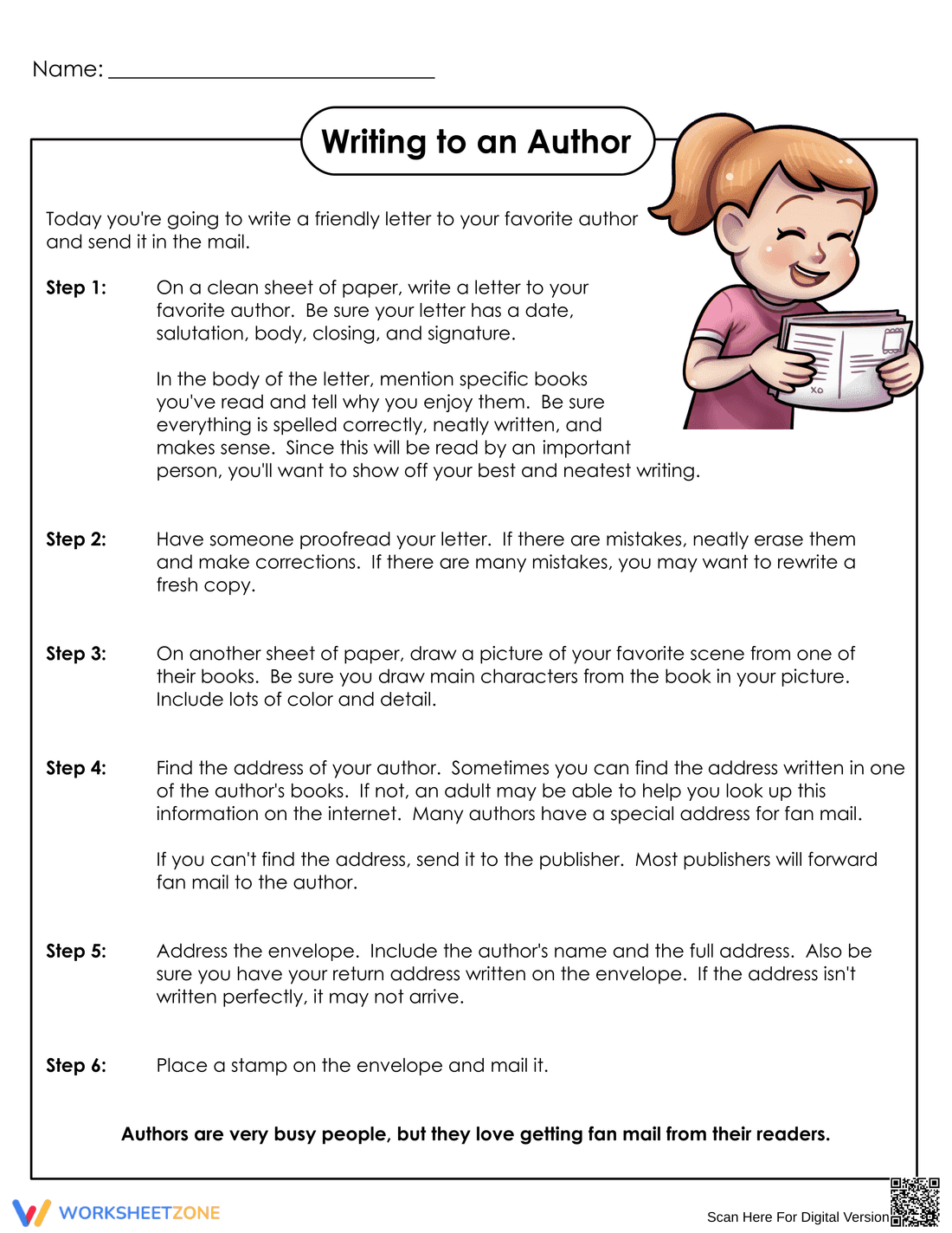 Writing To An Author Worksheet | Essential Grade 7-9 ELA - Page 1