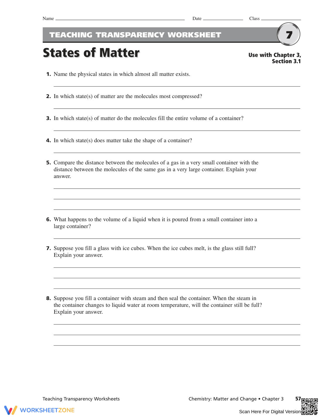 States of Matter – Science Worksheet for Students - Page 1