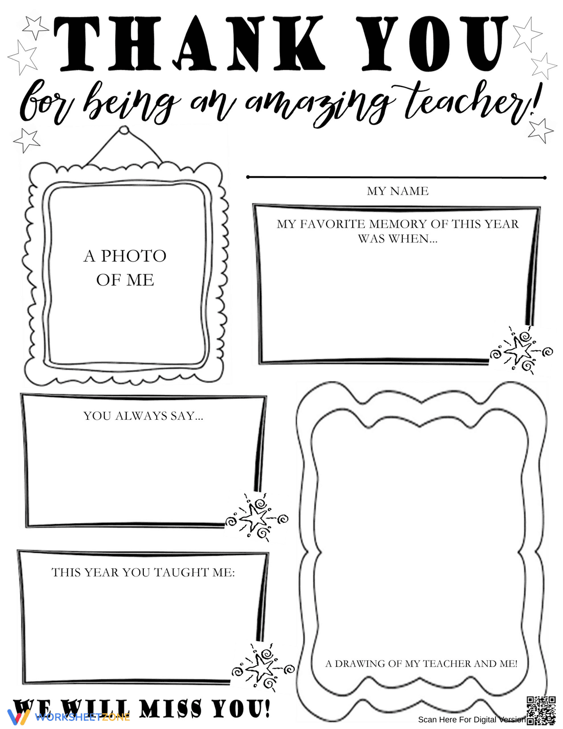 Thank You Teacher Worksheet - Page 1