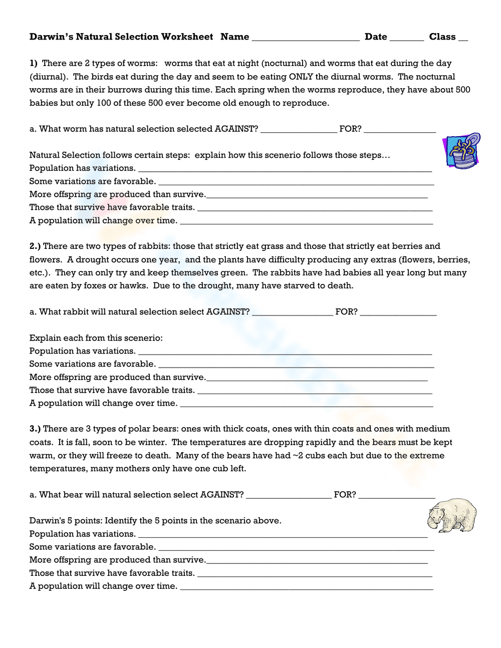 Darwin's Natural Selection Worksheet - Page 1