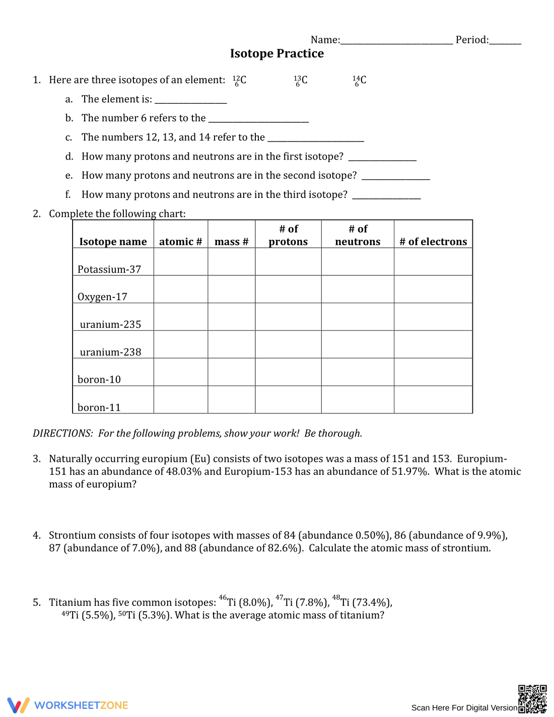 Isotope Practice: Chemistry Skills - Page 1