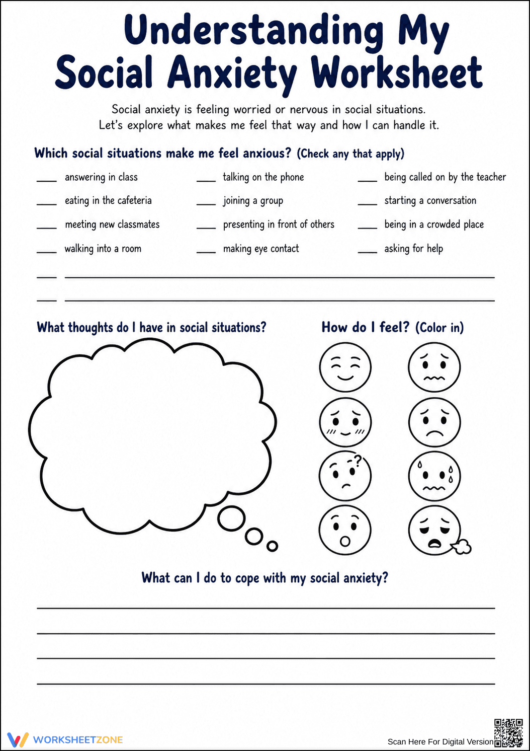Essential Social Anxiety Worksheet | Grade 12 & Adult - Page 1