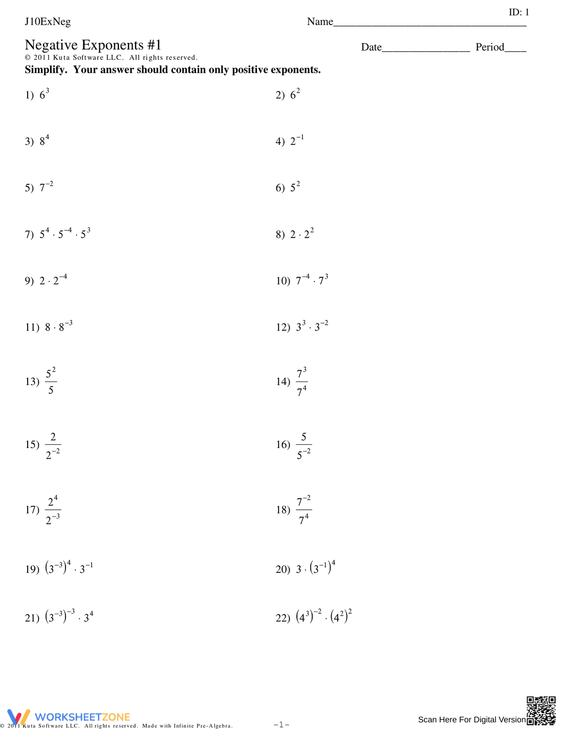 Updated Practice with Negative Exponents - Page 1
