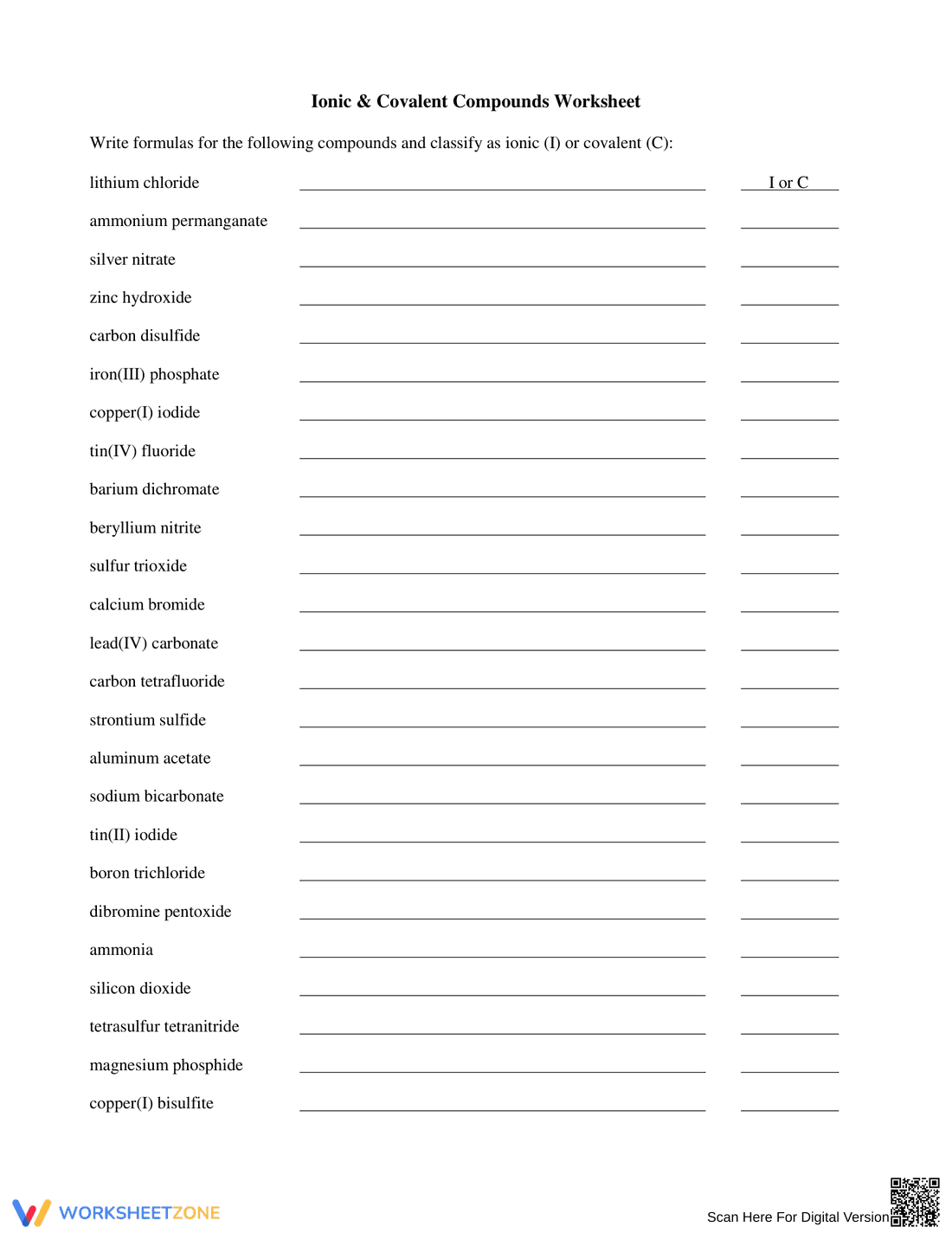 Ionic & Covalent Compounds Worksheet - Page 1