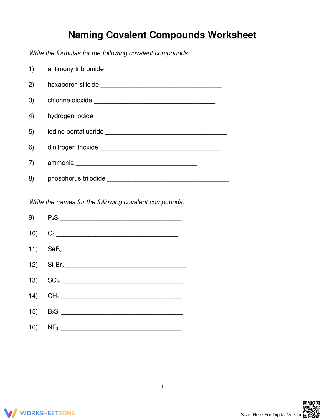 Naming Covalent Compounds: Chemistry Practice - Page 1