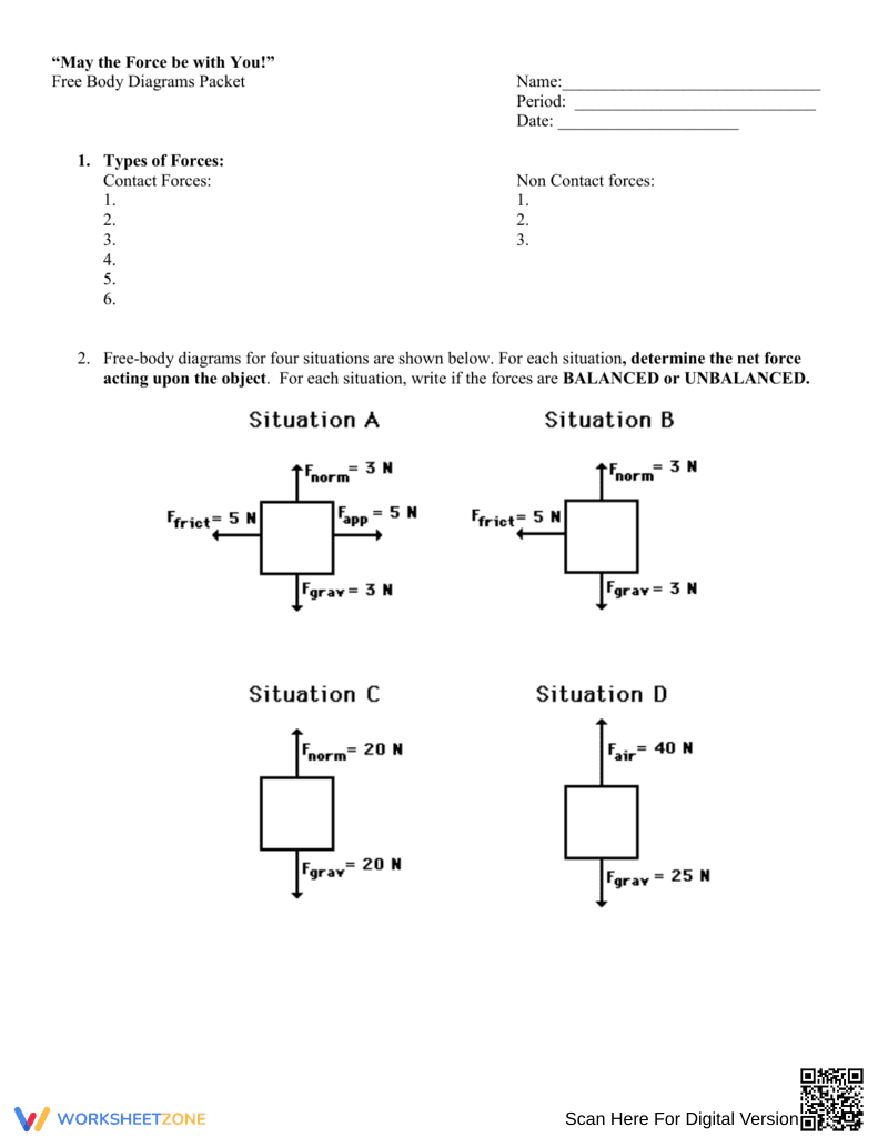 Free Body Diagram Worksheet - Page 1