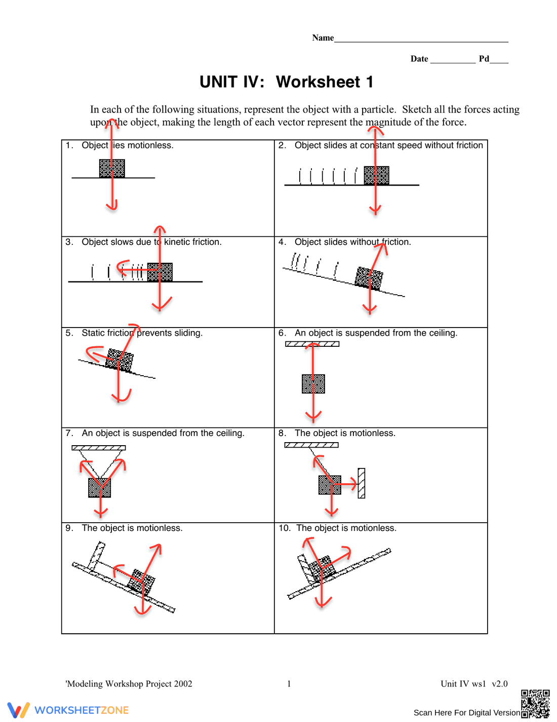 Answers of Free Body Diagram Worksheet 2 - Page 1