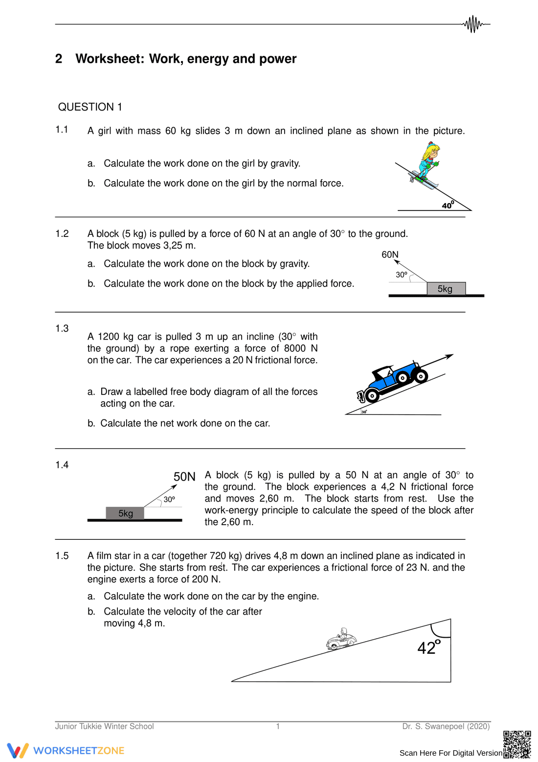 Work, Energy, and Power Physics Worksheet - Page 1
