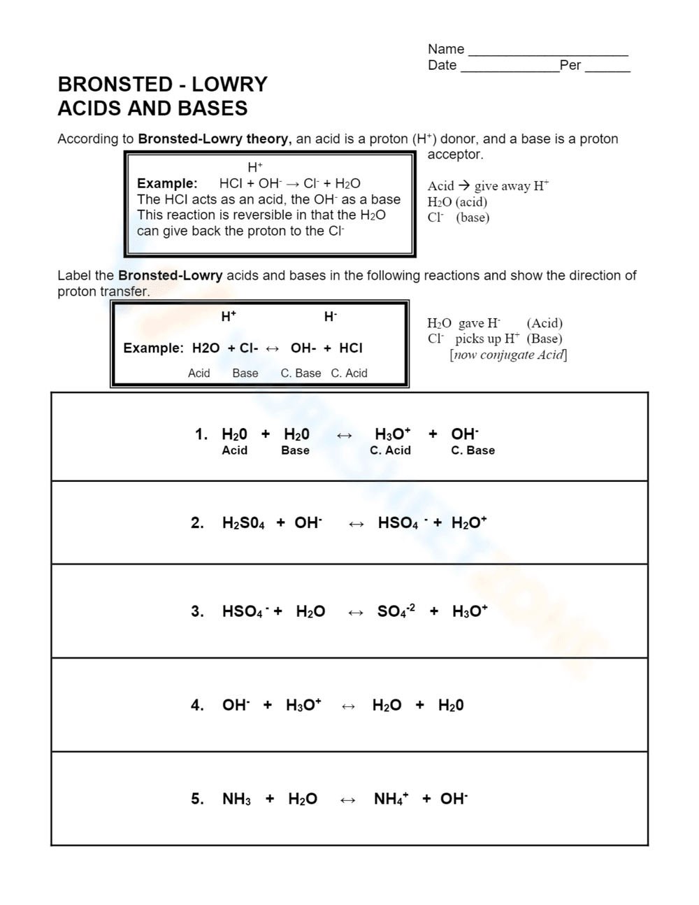 Conjugate Acid and Base Pairs - Page 1