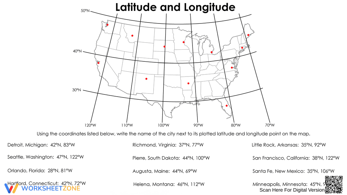 USA Latitude and Longitude Practice - Page 1