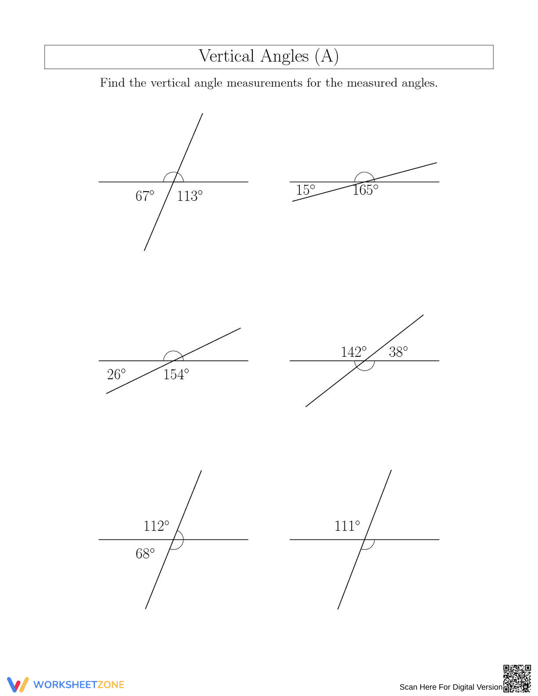 Vertical Angles Worksheet - Page 1