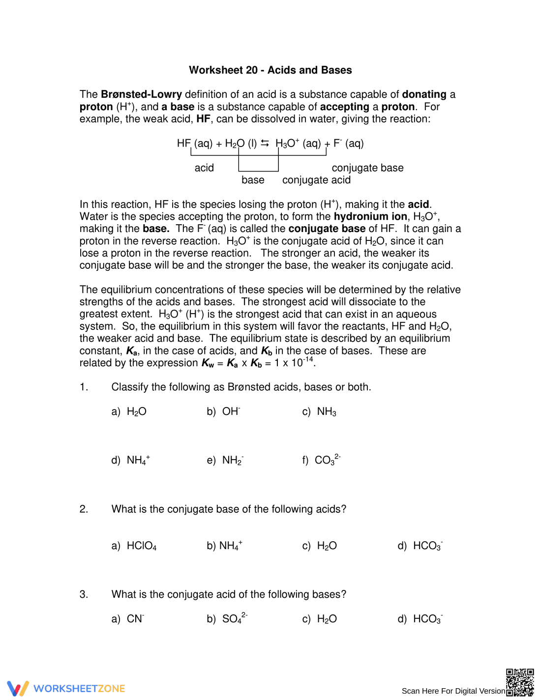 Acids and Bases Worksheet - Page 1