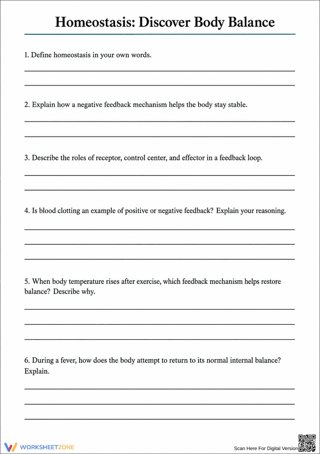 Grade 9 Homeostasis — Printable No-Prep Worksheet - Page 1