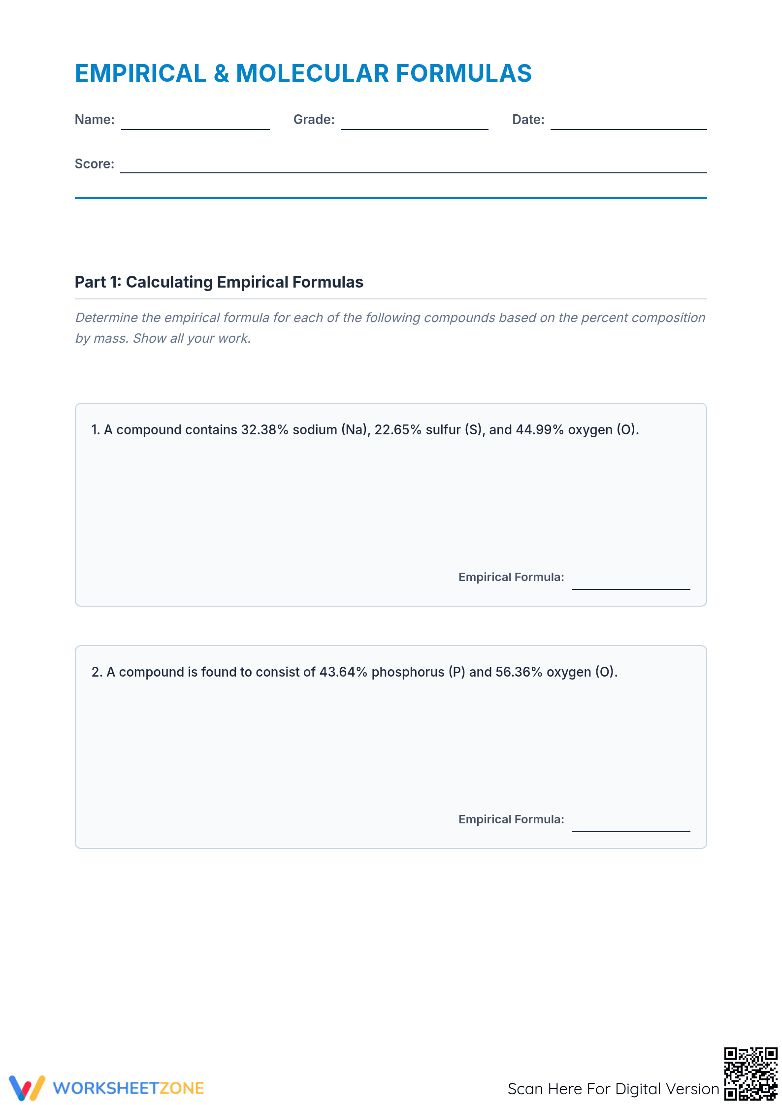 Essential Empirical & Molecular Formula Practice (9-12) - Page 1