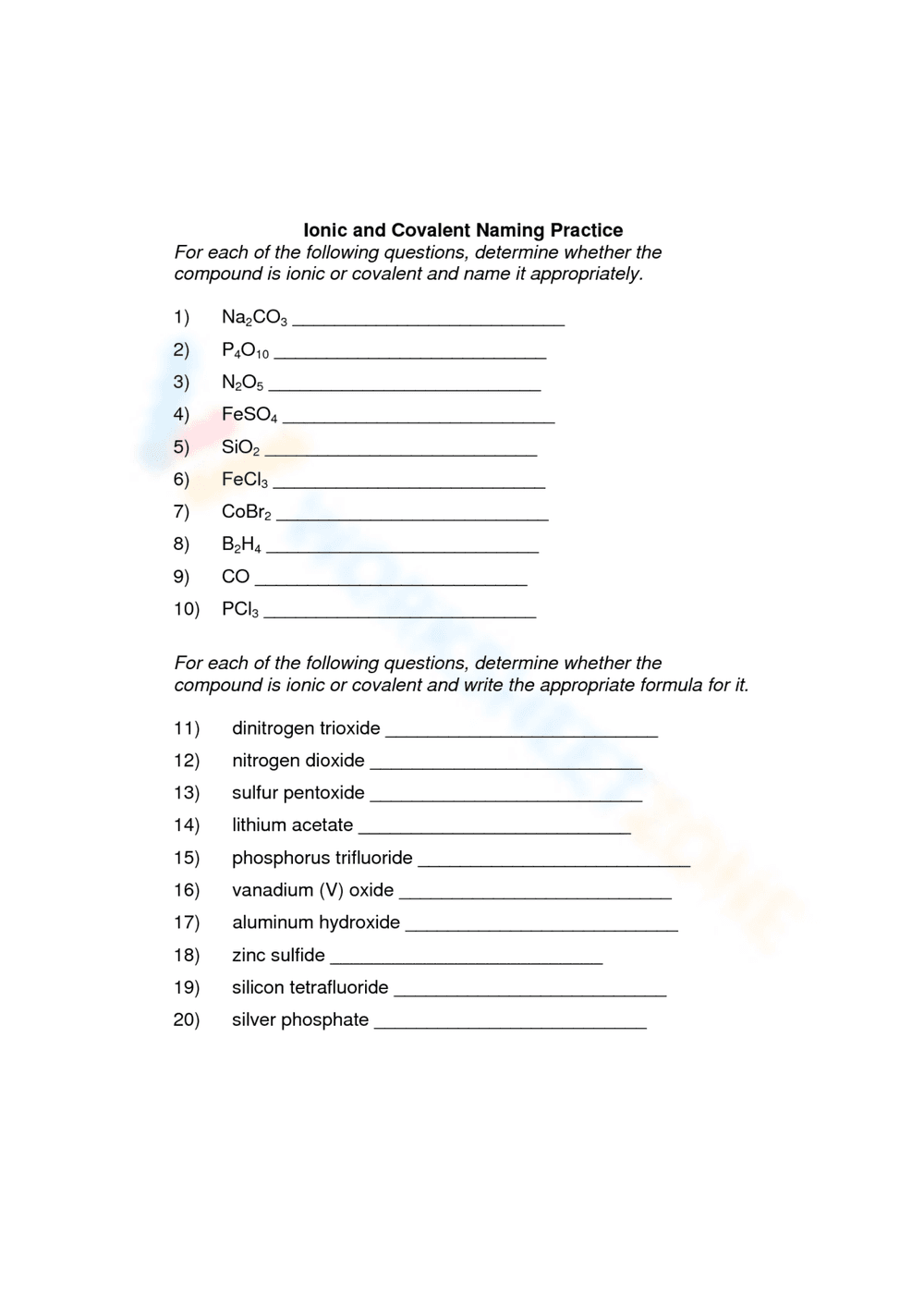 Covalent Compound List: Chemistry Resource - Page 1