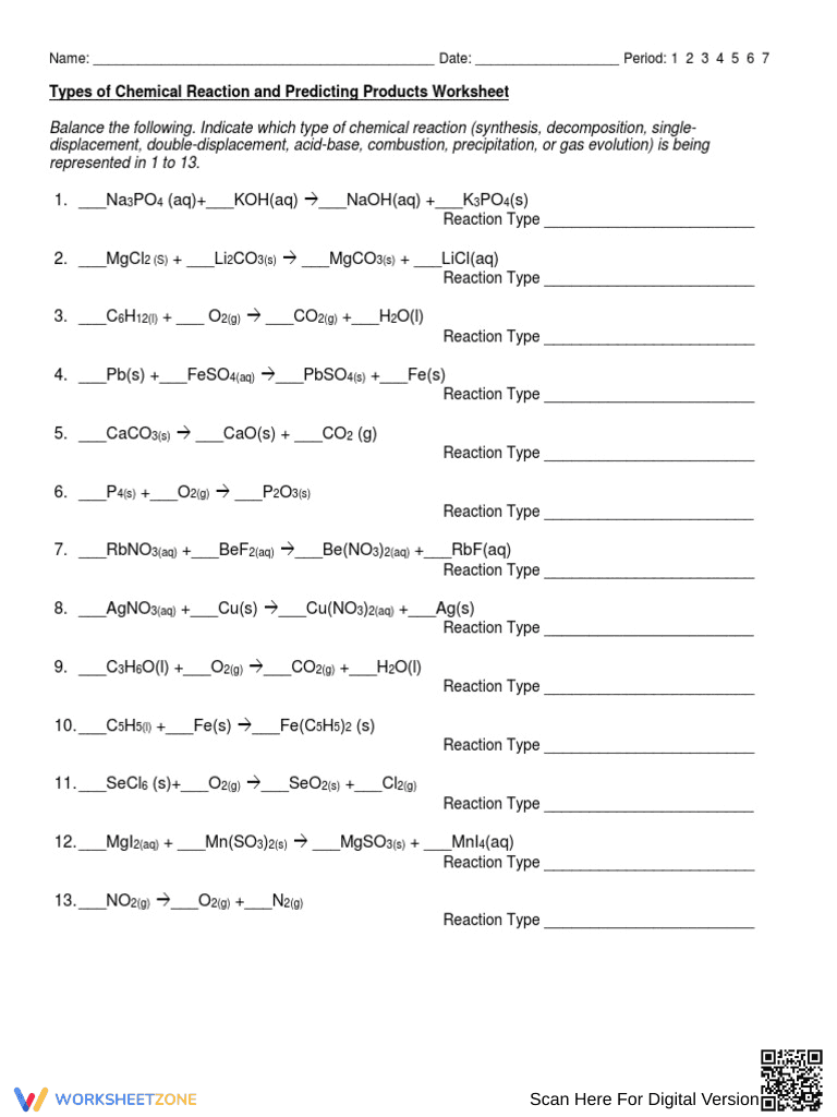 Master Products of Chemical Reactions Worksheet - Page 1
