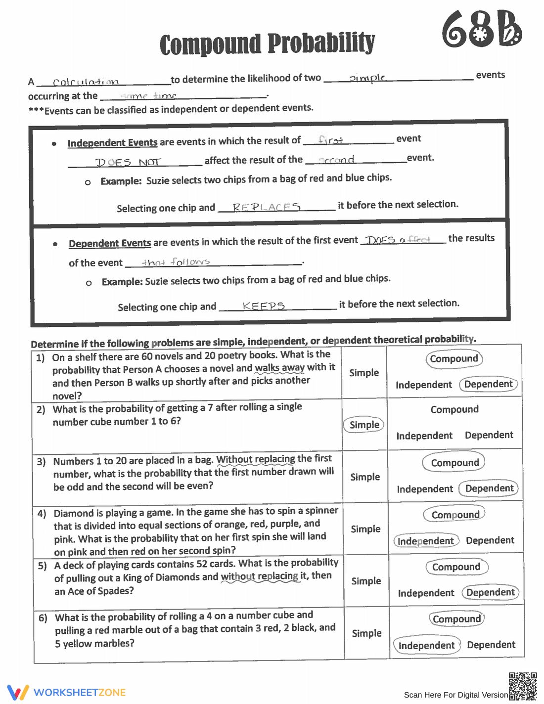 Updated Compound Probability: Practice Sheet - Page 1