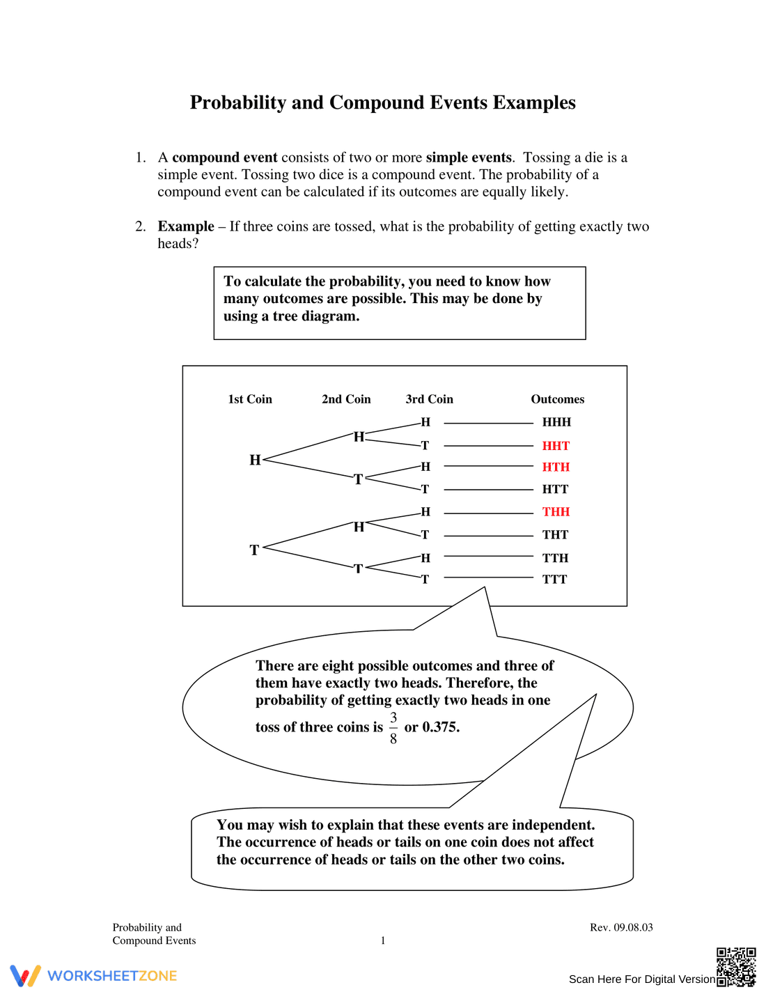 Probability and Compound Events Examples Worksheet - Page 1