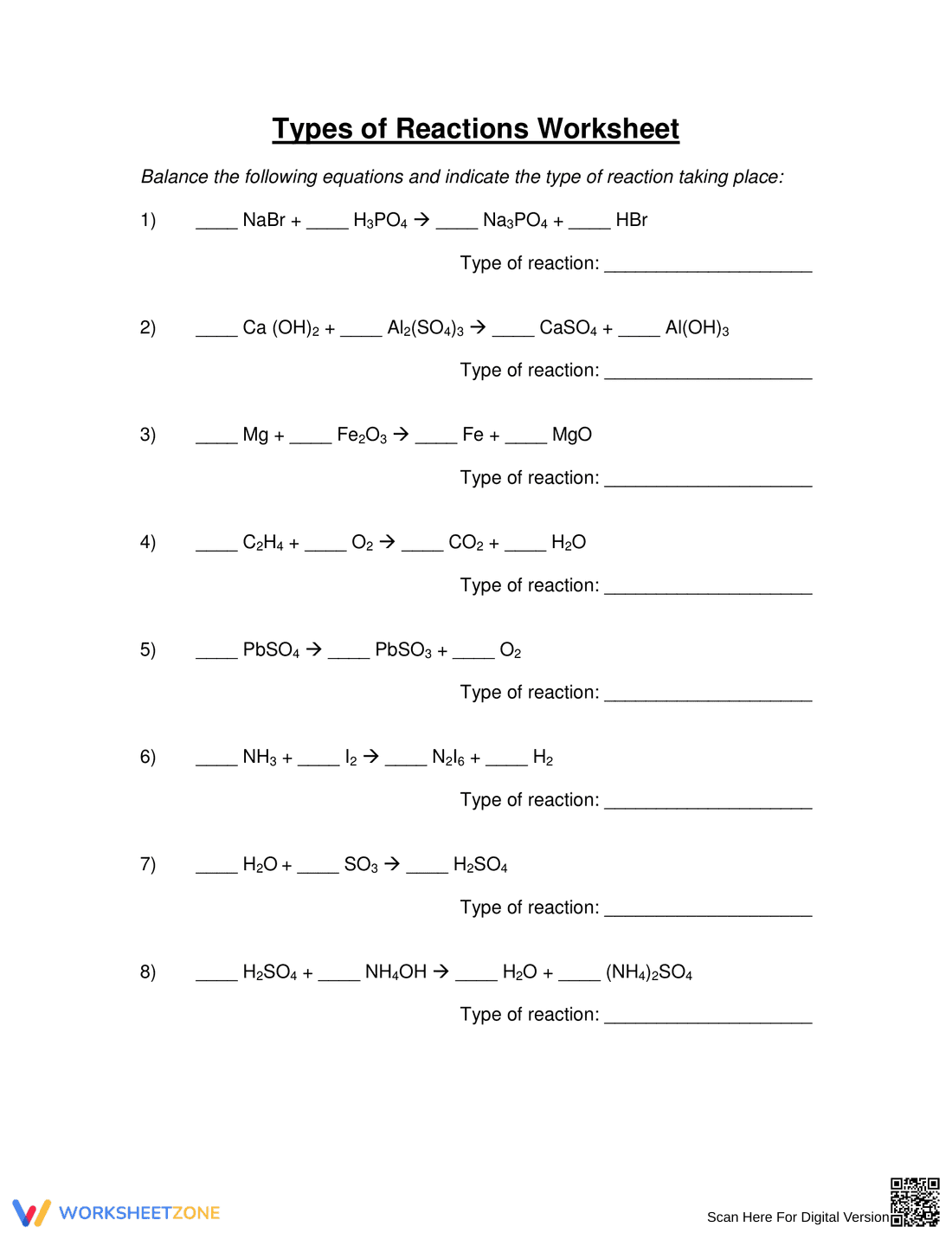 Explore Types of Reactions with This Worksheet - Page 1