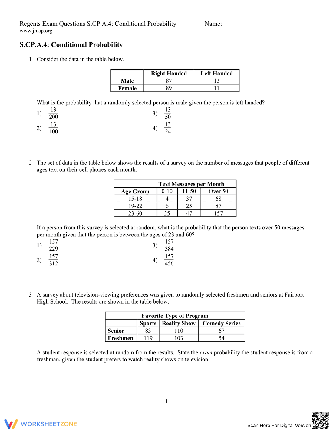Conditional Probability Exercises - Page 1