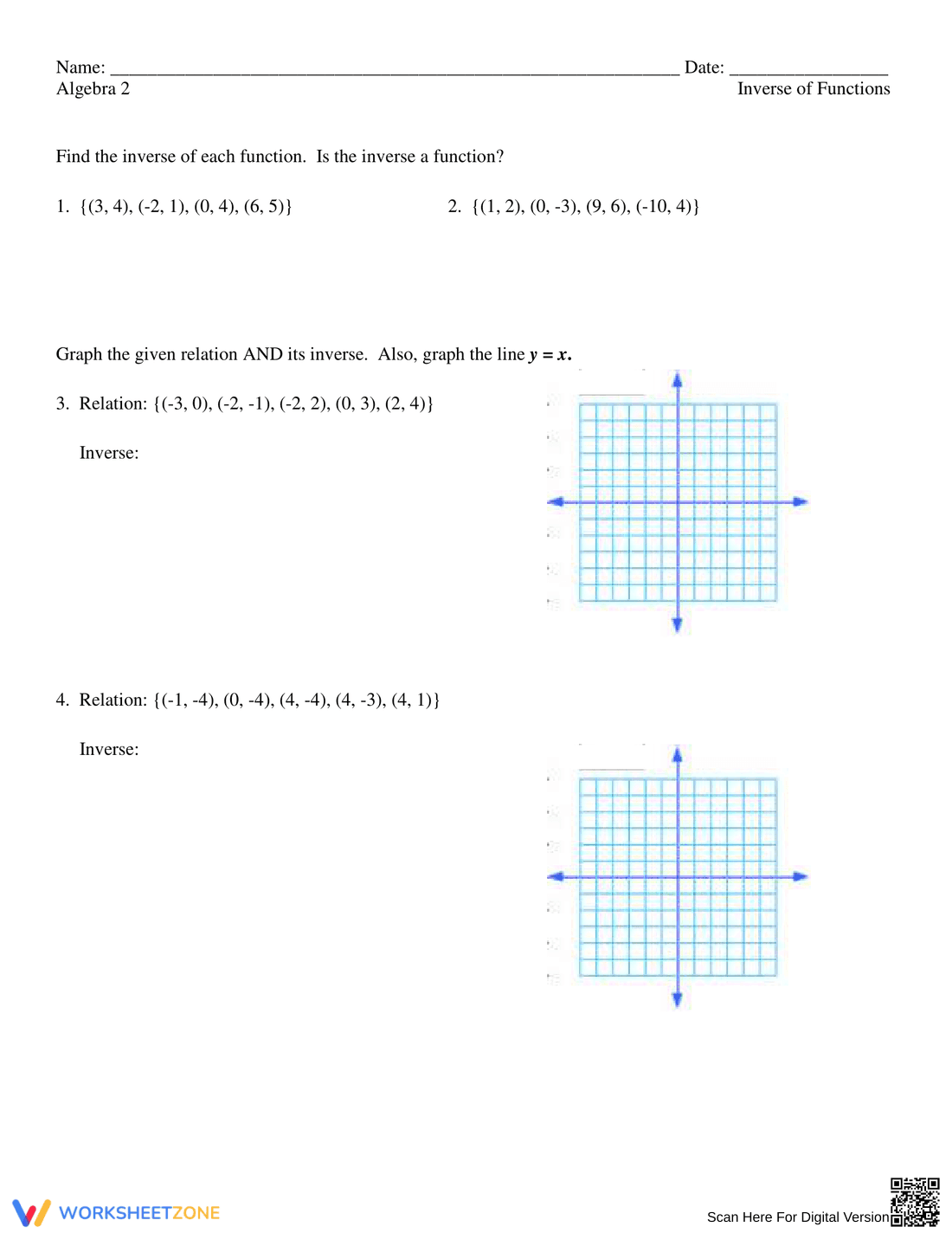 Learn With This Inverse Function Worksheet - Page 1