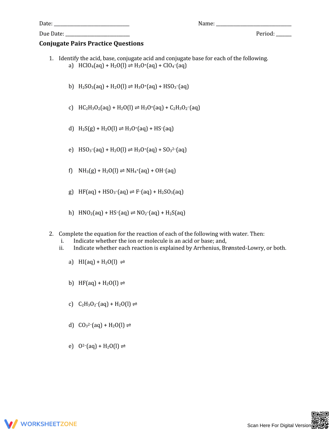 Practice Identifying Conjugate Acid-Base Pairs - Page 1