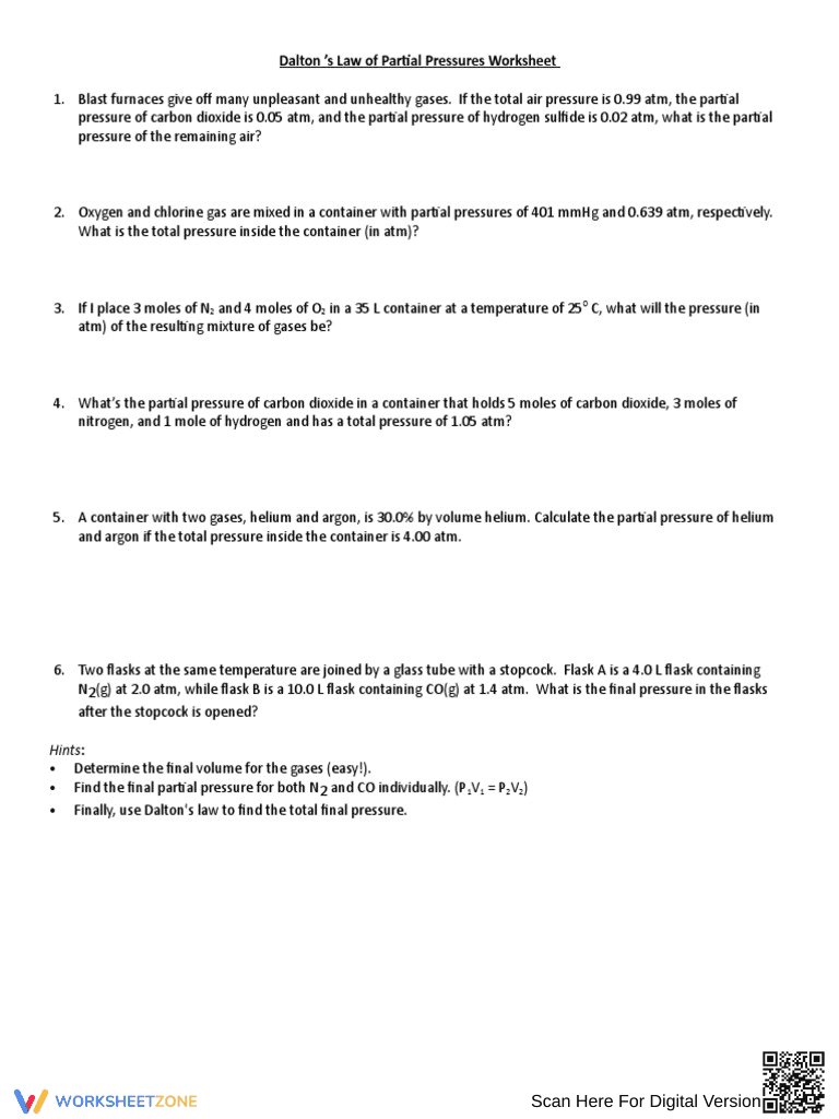 Dalton's Law Practice Problems - Page 1