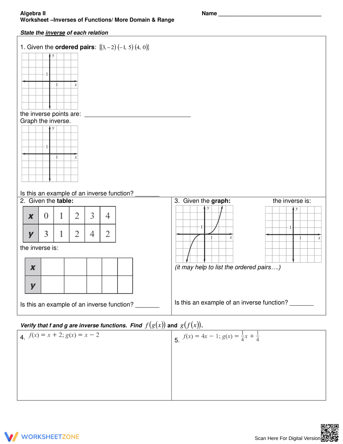 Practice with Inverse Functions - Page 1