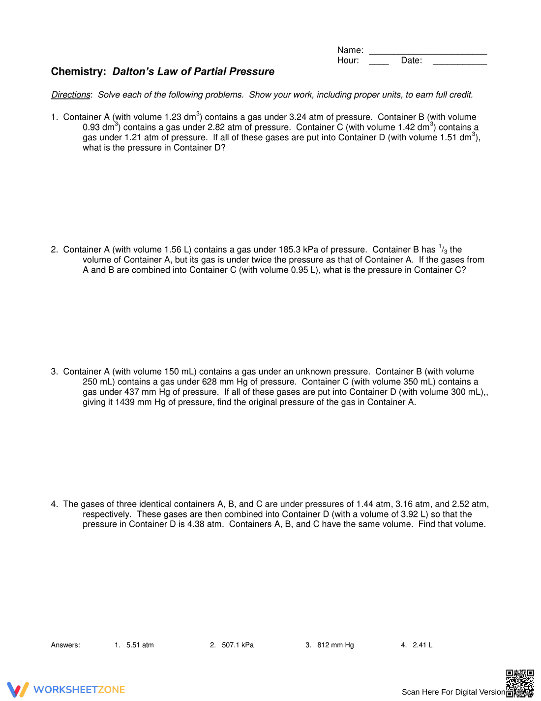Dalton's Law of Partial Pressure - Page 1