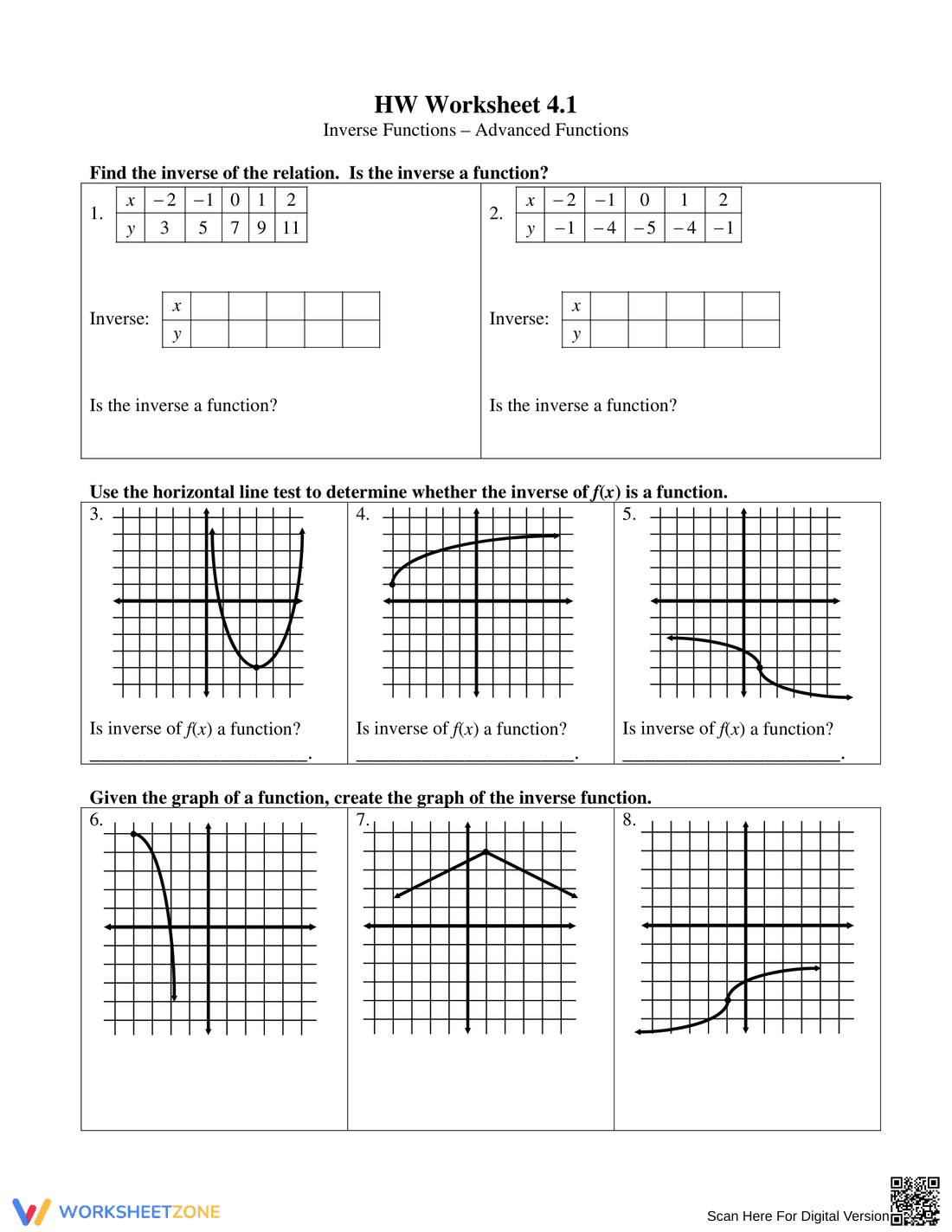Updated Inverse Functions Practice Worksheet - Page 1