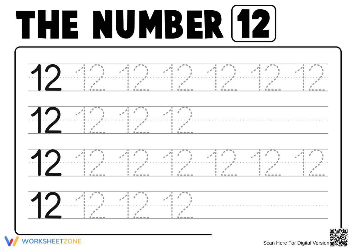 Tracing Number 12: Handwriting Practice - Page 1