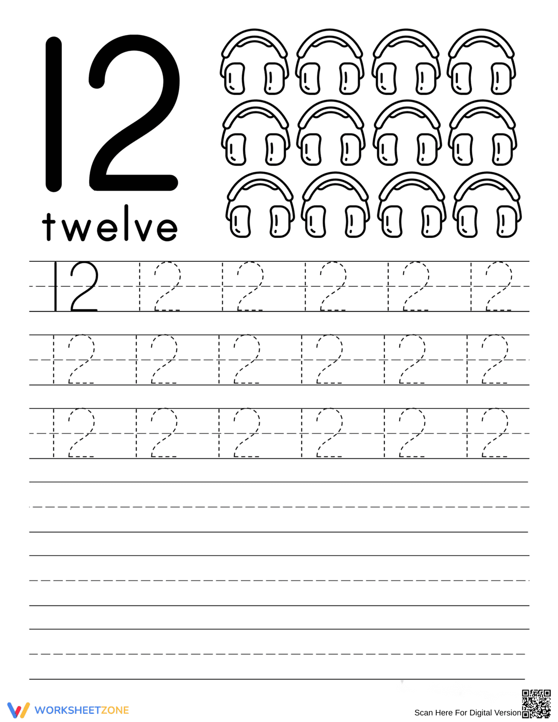 Number 12 Tracing and Writing Practice for Kids - Page 1