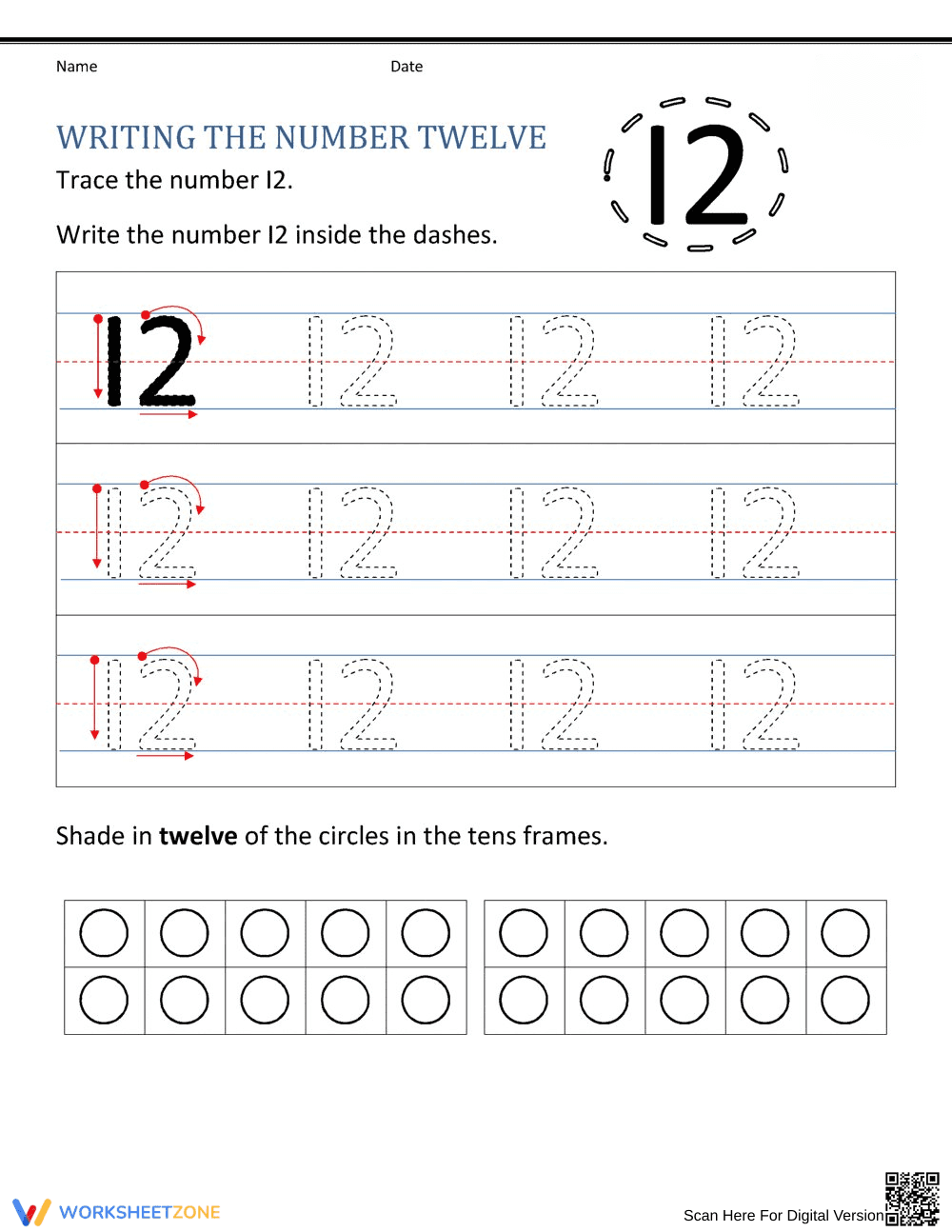 Number 12 Worksheet: Recognition Practice - Page 1