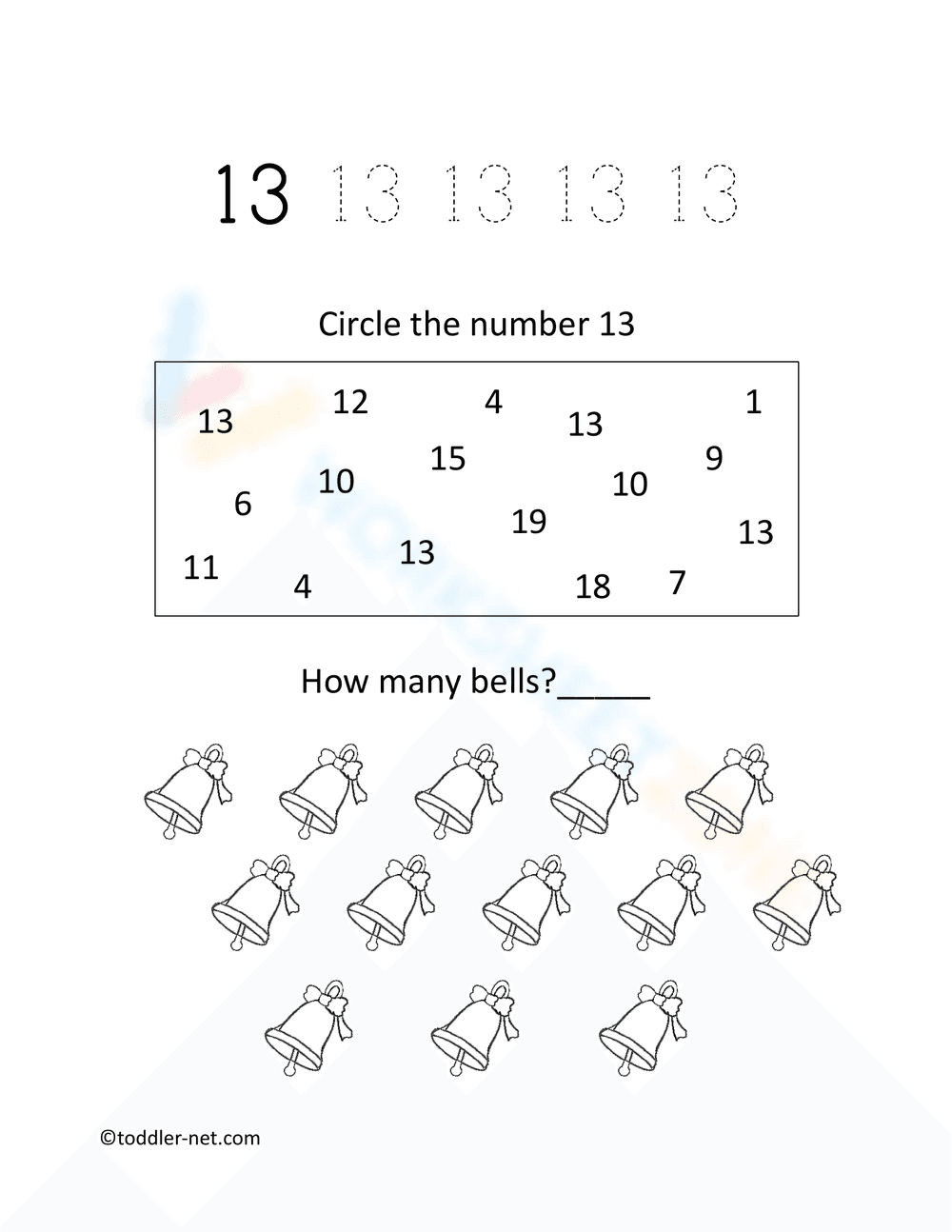 Circle the Number 13: Recognition Worksheet - Page 1