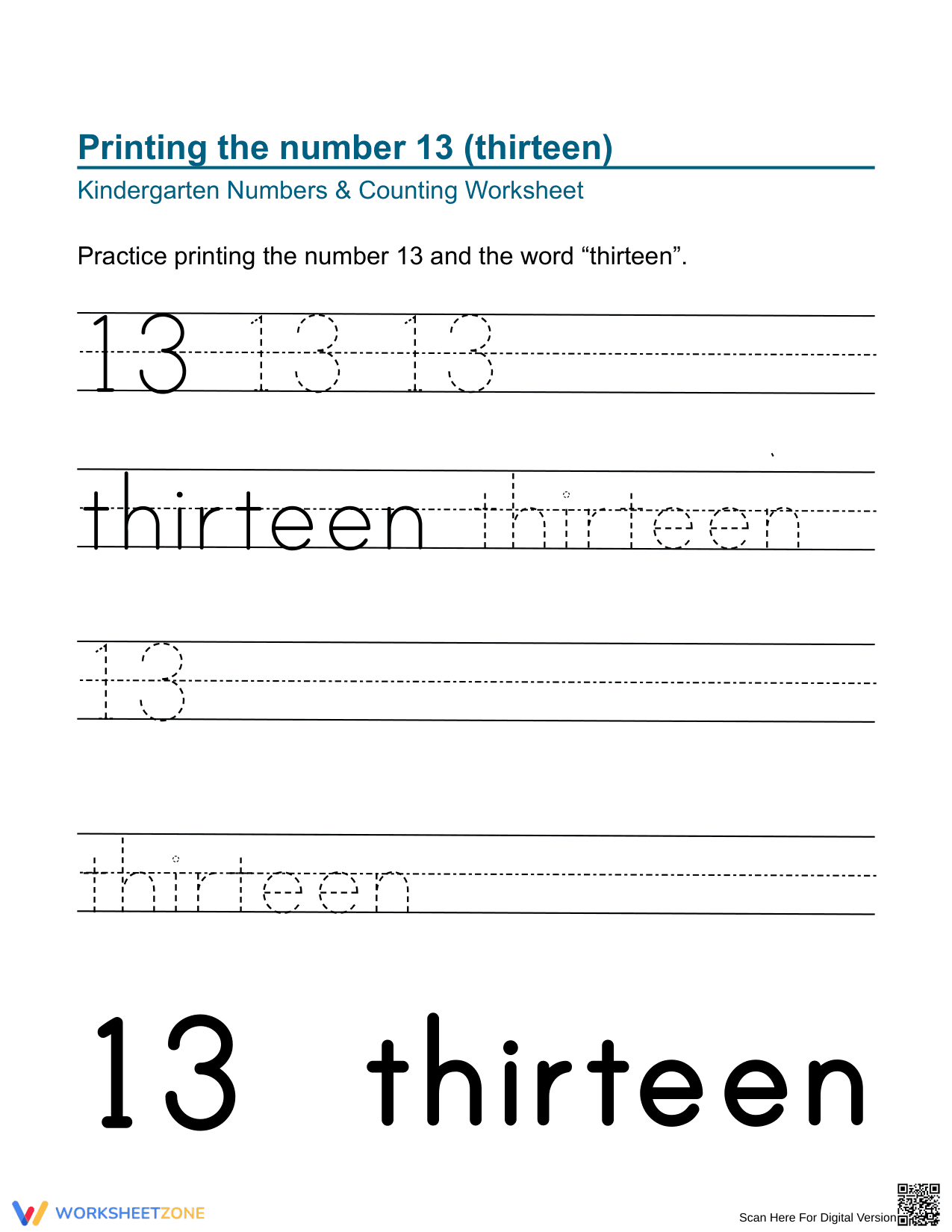 Learning Number 13: Fun Worksheet for Kids - Page 1