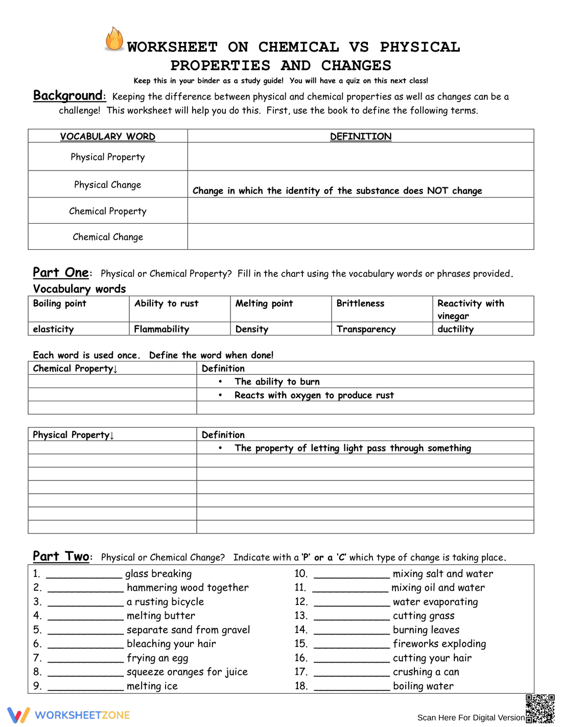 Chemical vs Physical Properties: Practice - Page 1