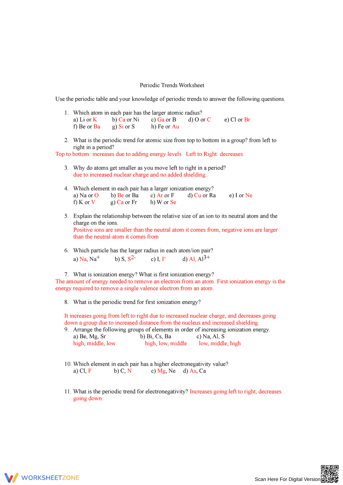 Discover Periodic Trends Chemistry Worksheet - Page 1
