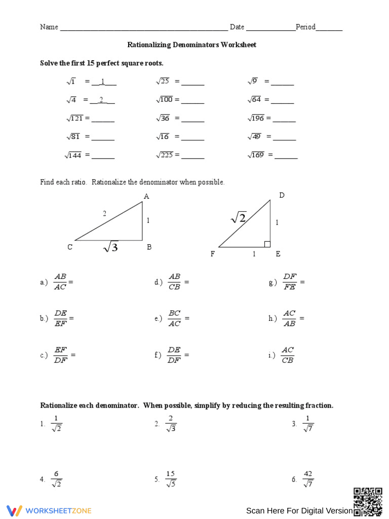 Rationalizing Denominators: Simplifying Radicals - Page 1