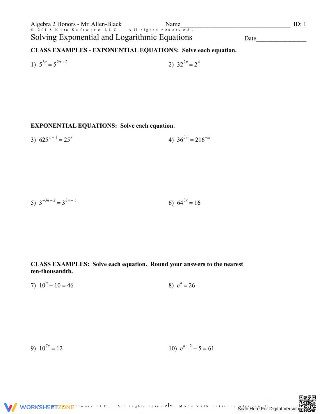 Solving Exponential and Logarithmic Equations - Page 1