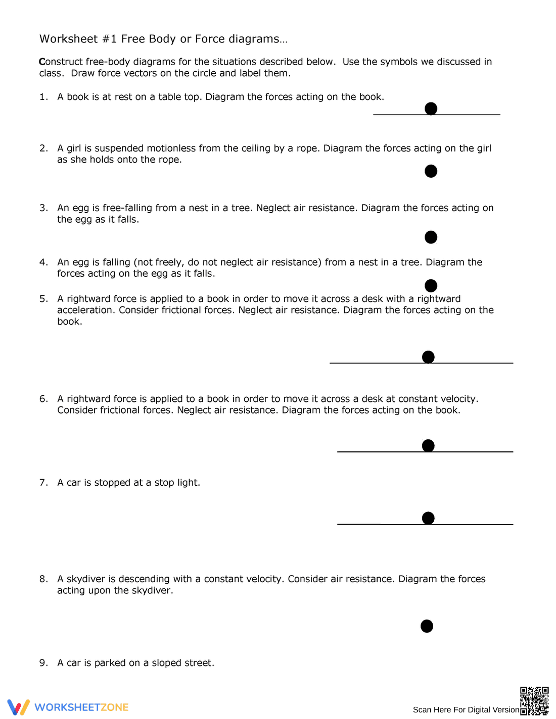 Creating Free Body or Force Diagrams Worksheet - Page 1