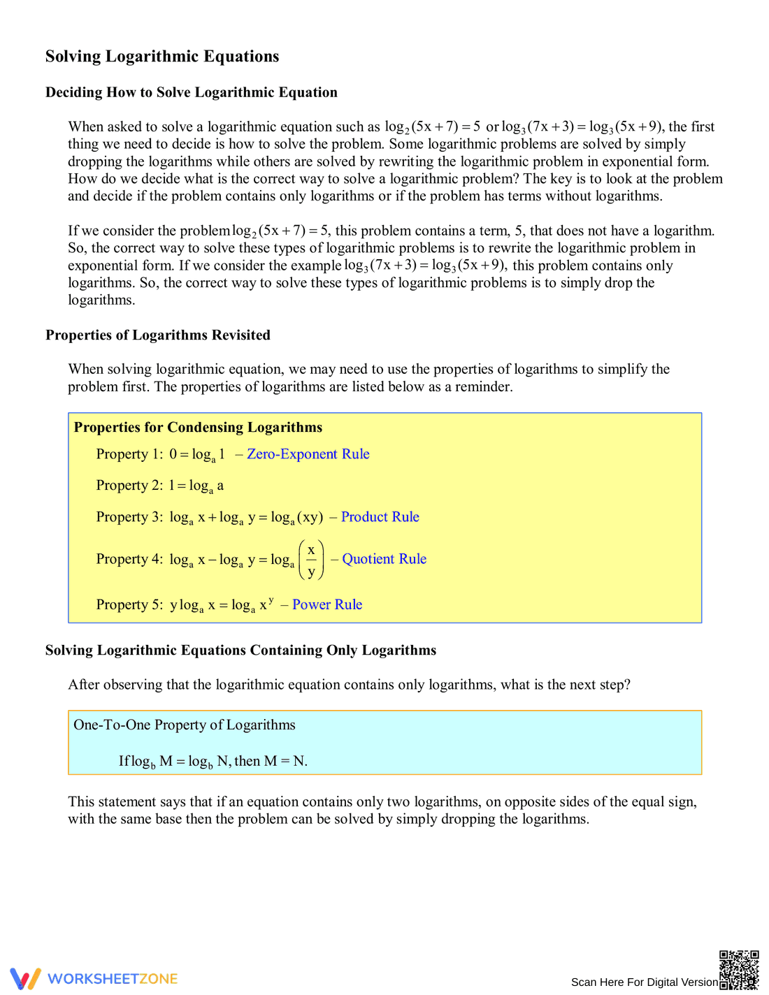 Solving Logarithmic Equations: Practice Problems - Page 1