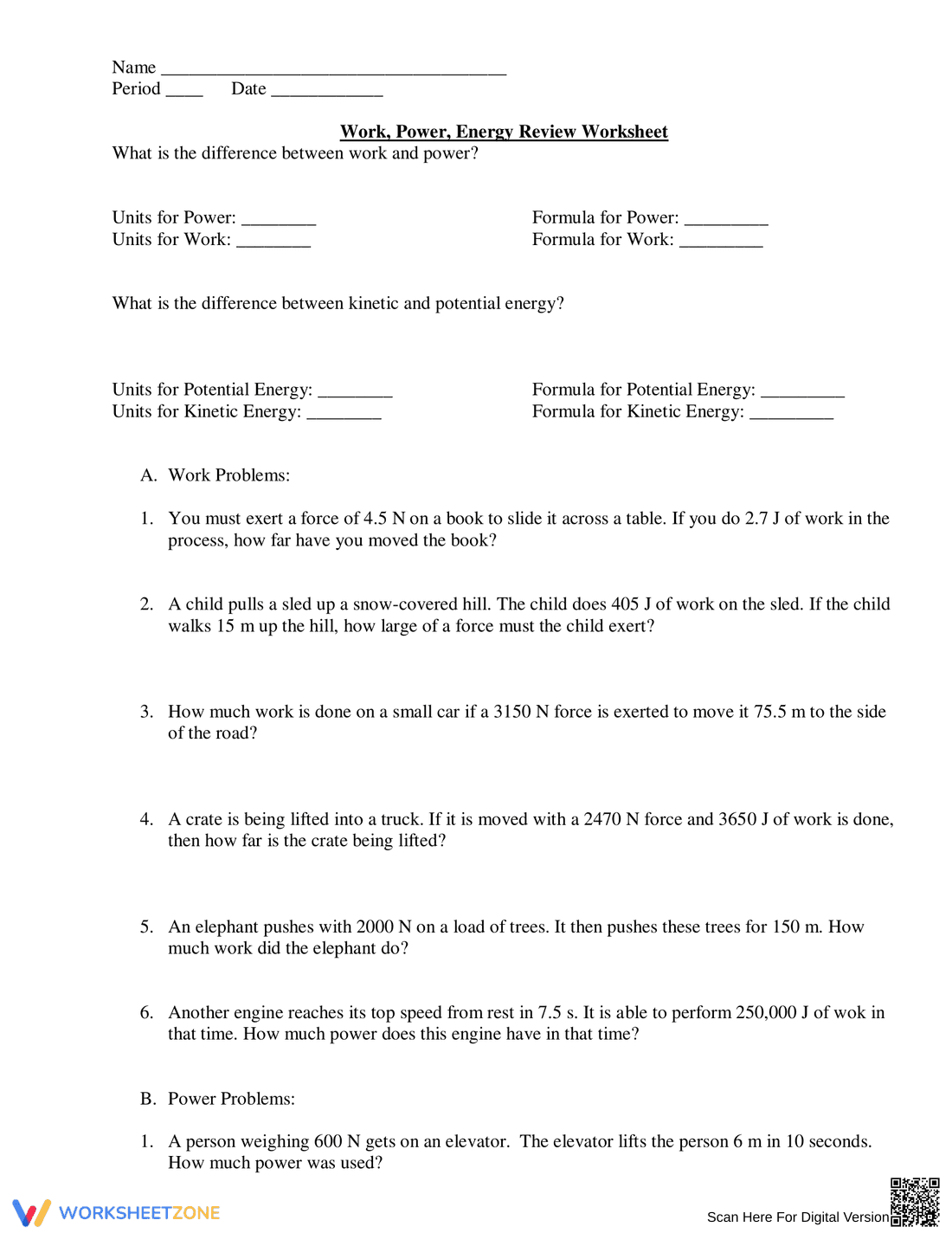 Review: Work, Power, and Energy Concepts - Page 1