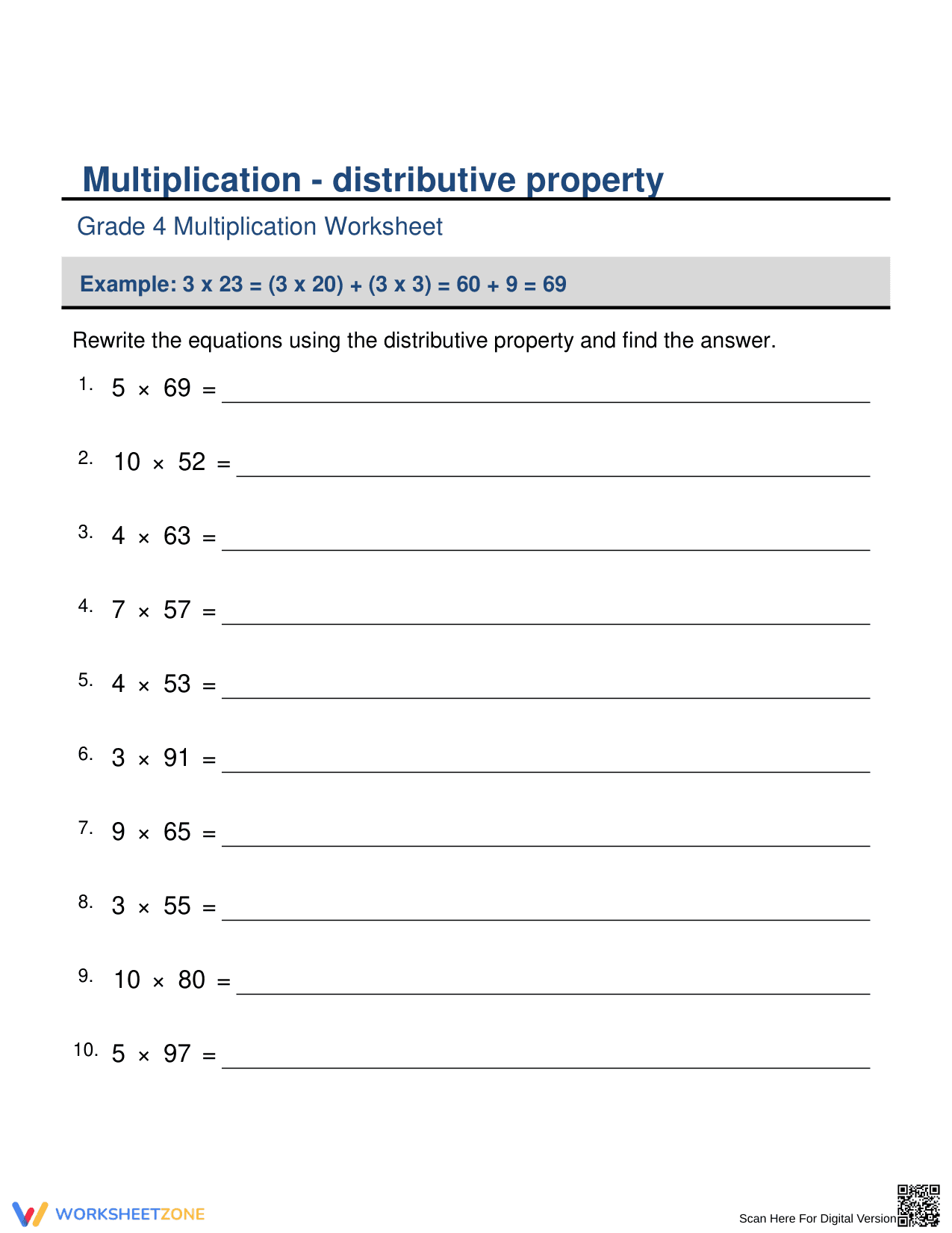 Multiplication with Distributive Property Worksheet - Page 1