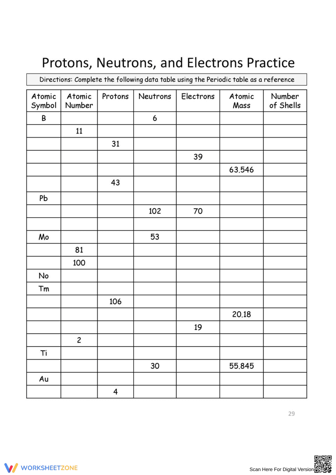 Protons, Neutrons, and Electrons: Atomic Structure Exercises - Page 1