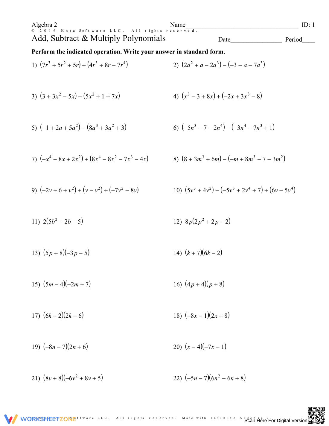 Multiplying Polynomials: Practice Problems - Page 1
